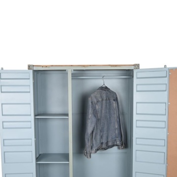 Dulap înalt industrial din metal, turcoaz, cu 2 uși din tablă ondulată, oglindă, 3 sertare, 4 rafturi și bară pentru haine, 174 x 112 x 46 cm, „Cargo” - Img 8