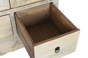 Dulap înalt vintage din lemn de pin, alb, cu 2 uși, 2 sertare, bară pentru haine și medalion din metal, finisaj antichizat, 180 x 88 x 52 cm, „Squr” - Img 10