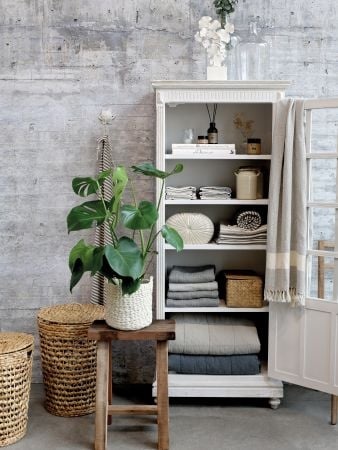 Dulap vitrină vintage cu 1 ușă pentru living, finisaj natur, din lemn de pin, MDF și sticlă – Ardelia - Img 2