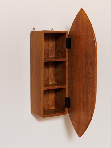 Dulăpior de perete din lemn de mango, natur cu dungă roșie, cu 1 ușă în formă de placă de surf și 3 rafturi, 78 x 25 x 15 cm, „Surf” - Img 6