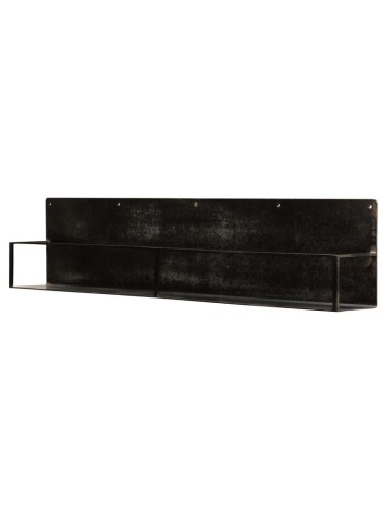 Etajeră de perete vintage din metal, negru, cu 1 raft și bordură din bandă metalică, 20 x 100 x 12 cm, „Ferrum”