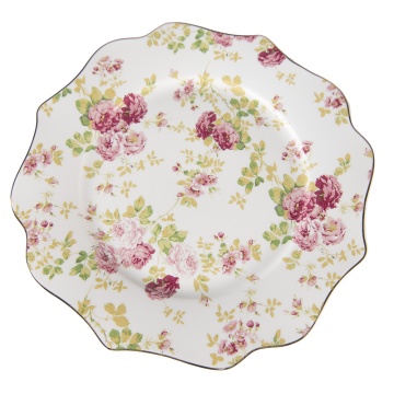 Farfuire alba, din ceramica, cu motive florale, Ø21 cm