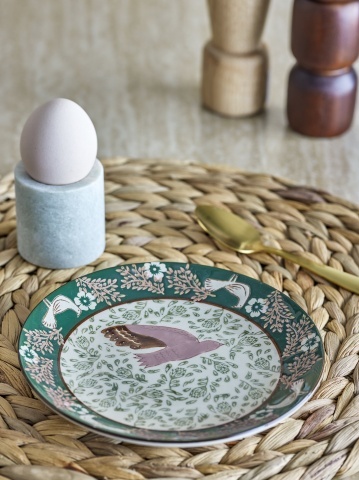 Farfurie din ceramică cu păsări și motive florale pictate manual, 16×2 cm, „Hezha" - Img 4