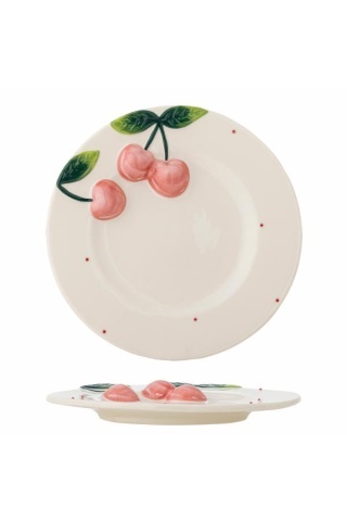 Farfurie roz din ceramica pictata manual, Ø20cm, "Berrie"