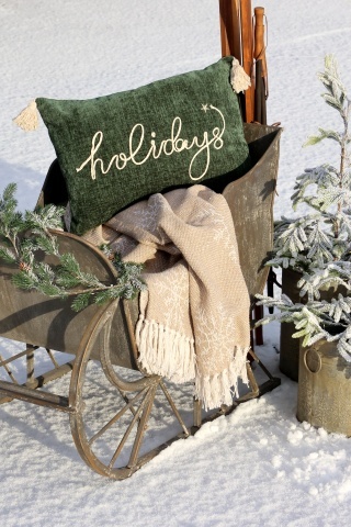 Față de pernă verde cu ciucuri și broderie, 50X35 cm, „Holidays” - Img 8
