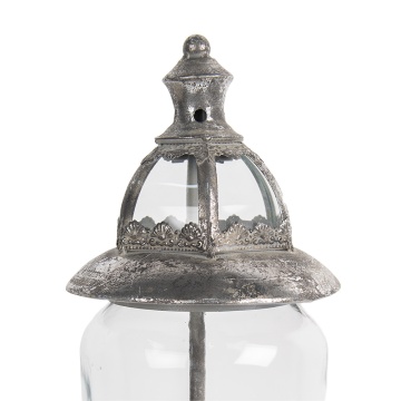 Felinar argintiu, din metal, aspect vintage, H44 cm - Img 2