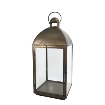 Felinar decorativ pentru lumânări vintage din alamă antichizată și sticlă, 82x34x34 cm, „Manoir"