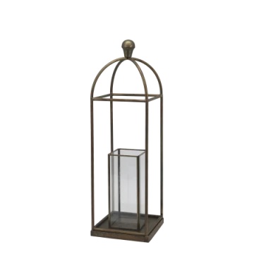 Felinar din alamă antichizată, cu suport din sticlă și fier, H68/L20/W20 cm