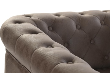 Fotoliu Chesterfield maro din bumbac cu finisaj antichizat, capitonat cu nasturi, cu brațe rulate și picioare din lemn masiv, 80×80×70 cm, „Uzès” - Img 4