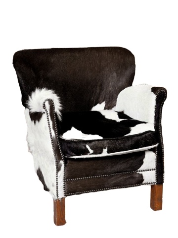 Fotoliu clasic din piele naturală de vacă cu picioare din lemn de stejar, „Cowhide Turner” - Img 2
