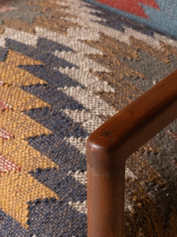 Fotoliu de relaxare în stil etnic, multicolor, din kilim de iută și lână, cu brațe curbate și cadru din lemn de mango, 68×75×83 cm, „Ayaco” - Img 6