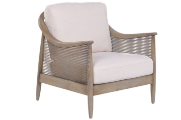 Fotoliu din in natural și lemn de frasin, structură cu împletitură rattan, 73 x 83 x 84 cm, „Balinese"