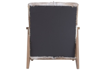 Fotoliu din lemn de tec în stil etnic, maro și alb, cu spătar și șezut din piele de capră cu păr, brațe drepte, 67×80×77 cm, „Étienne” - Img 4