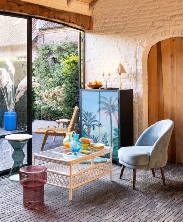 Fotoliu lounge albastru deschis din stofă reiată, „Cyrus” - Img 2