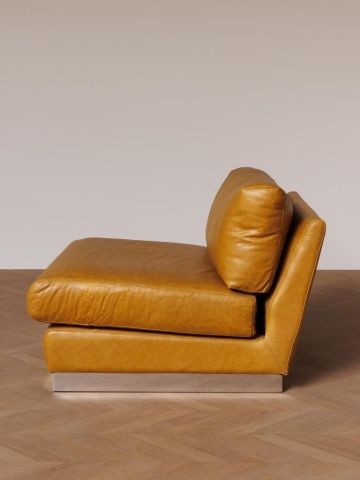 Fotoliu lounge din piele naturală cognac cu bază din oțel inoxidabil, „Minneapolis” - Img 6