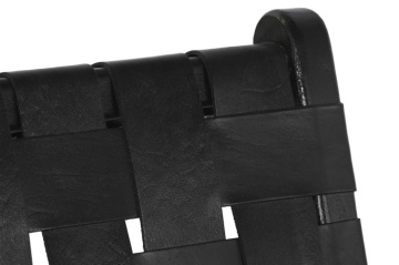 Fotoliu negru din lemn de tec si piele naturala - Img 5