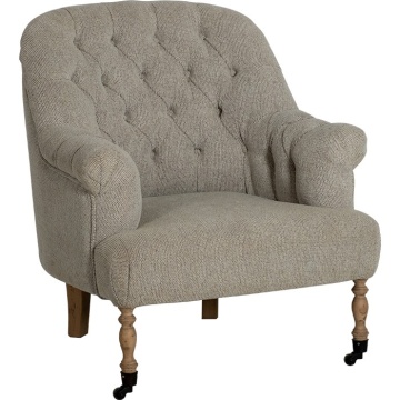 Fotoliu tapițat clasic shabby chic cu capitonaj și roți metalice, 70×70×82 cm, „Oxford" - Img 4