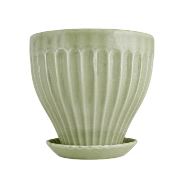 Ghiveci ceramică decorativ, ghiveci cu farfurioară, verde deschis, Ø 25 x H 23 cm, „Anna"