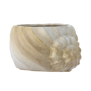Ghiveci din ceramică artizanală, maro, cu motive florale sculptate în relief, 22x12x17,5 cm, „Corelia" - Img 3
