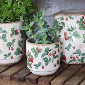 Ghiveci din ceramică crem cu model căpșuni „Fraises”, H10/D10 cm - Img 4