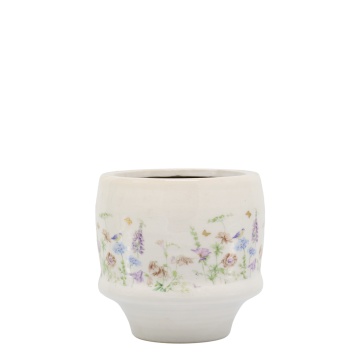 Ghiveci din ceramică crem cu model floral „Papillon”, H12.5/D13 cm