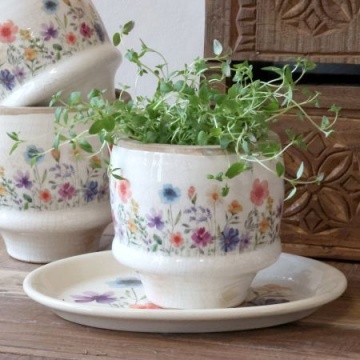 Ghiveci din ceramică cu flori de câmp, crem, H10,5/D12 cm, „Fleurville” - Img 2