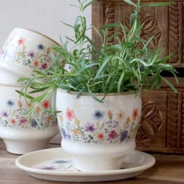 Ghiveci din ceramică cu flori de câmp, crem, H12,5/D14 cm, „Fleurville” - Img 2