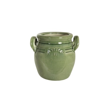 Ghiveci din ceramică glazurată manual 1L verde închis înalt, „Brobacka"