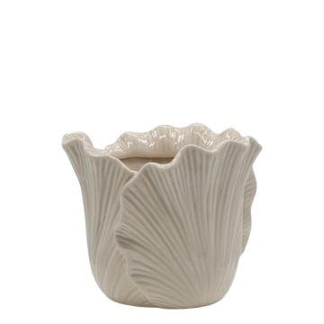 Ghiveci din portelan linen, cu frunze H13/D16.5 cm, Fayence - Img 1