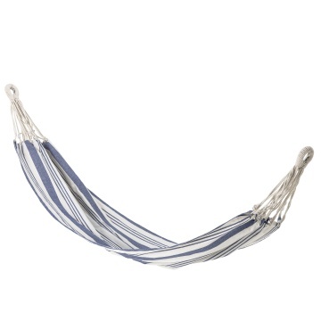 Hamac din bumbac cu dungi albastre și albe, L300(200)×W100 cm, inele metalice, „Remo"