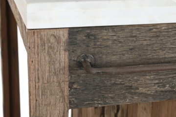 Insulă de bucătărie din lemn reciclat cu blat din marmură albă , finisaj natural, „Old Beam” - Img 9