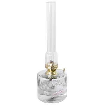 Lampă cu petrol din sticlă reciclată transparentă cu model în relief, arzător din alamă, mică, Ø 8 x H 25 cm, „Elvira"