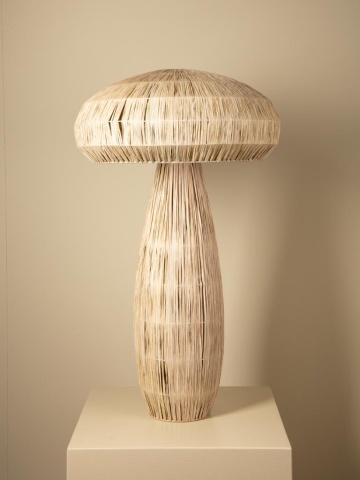 Lampă de masă ciupercă mare din rafie naturală, bej, cu structură din fier, 87 x 52 cm, „Mushroom” - Img 5