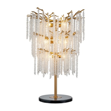 Lampă de masă din metal, auriu, cu cristale din sticlă, 105 x 71 cm, „Cascade”