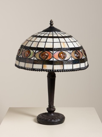 Lampa de masa din metal, cu abajur din sticla vitrata , "Vitralia" - Img 4