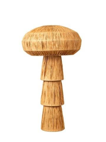 Lampă de masă din rafie naturală bej, cu structură din metal, formă de ciupercă, finisaj natural, 65×40 cm, „Mushroom"