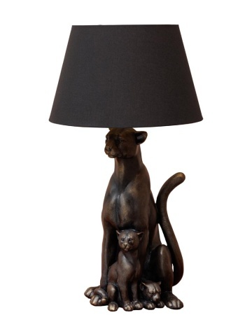 Lampa de masa, din rasina, cu abajur din bumbac, Panther