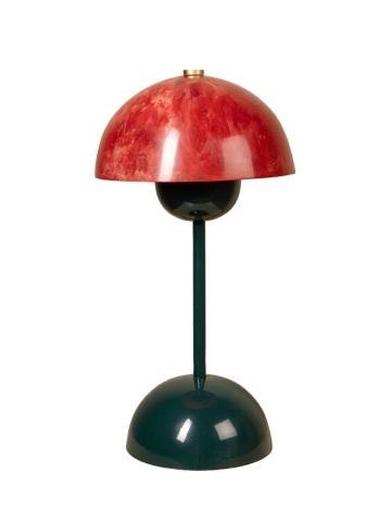 Lampă de masă din rășină roșie, cu structură din metal kaki, abajur în formă de semisferă, finisaj lucios, 47×25 cm, „Cipola"