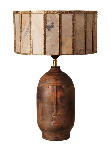 Lampă de masă din teracotă, piatră și metal, D31 cm, „Tierra”