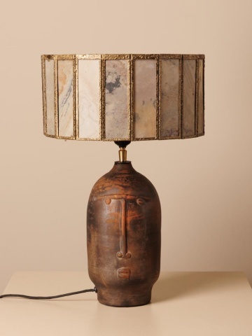 Lampă de masă din teracotă, piatră și metal, D31 cm, „Tierra” - Img 3