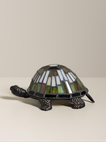 Lampa de masa in forma de broasca testoasa din metal, cu abajur din sticla vitrata , "Turtle" - Img 2
