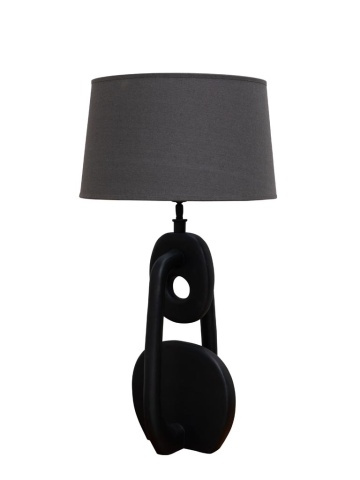 Lampa de masa, negru, cu abajur gri, din in, Disc