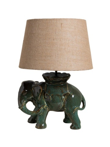 Lampa de masa verde jad din ceramică, cu abajur din bumbac , "Elephant Apparat"