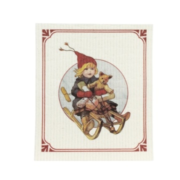Lavetă artizanală din bumbac cu motiv de sanie de iarnă de Jenny Nyström, multicolor, 17×20 cm, „Sleigh"
