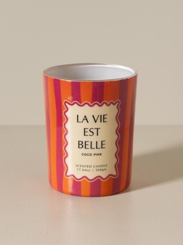 Lumânare roz «La vie est belle» – parfum de cocos - Img 4