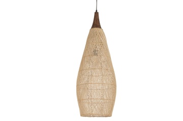 Lustră suspendată din bambus împletit și lemn de mango, maro deschis, finisaj natural, 105 x 37 cm, „Conflans”