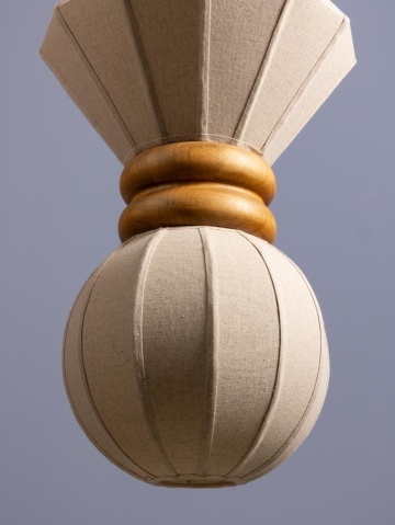 Lustra suspendată din bumbac și in, natur, cu structură din lemn, formă geometrică, 95x38 cm, „Lumea" - Img 4