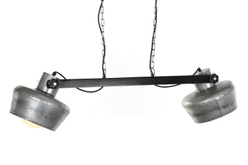 Lustră suspendată din metal și lemn de mango, gri și maro închis, cu 2 spoturi, 28 x 104 x 25 cm, „Souvigny”