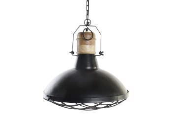 Lustră suspendată din metal și lemn de mango, negru și maro, 57 x 52 cm, „Montmédy”