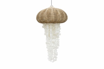 Lustră suspendată din ratan împletit și scoici, natur, finisaj natural, 95 x 51 cm, „Pommard”